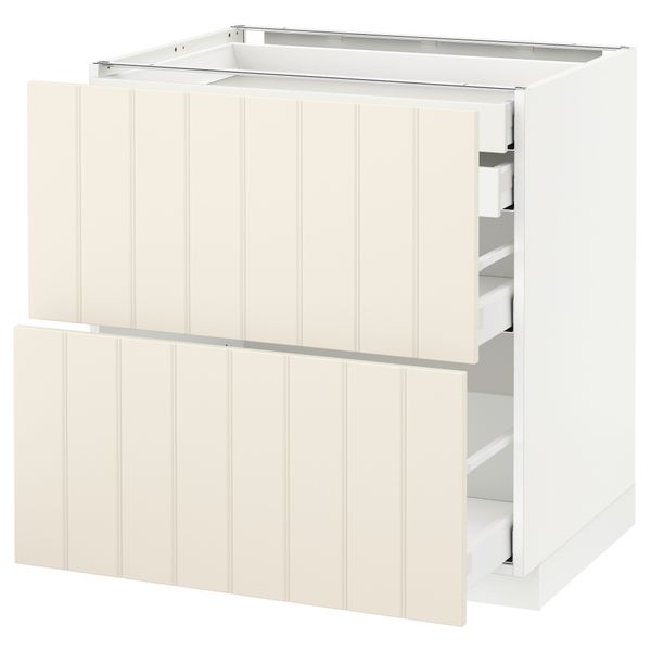 Напольный шкаф 2 фронтальные панели, 2 нижних, 1 средний, 1 высокий ящик МЕТОД / МАКСИМЕРА, белый, Хитарп белый с оттенком - схема-чертеж с размерами