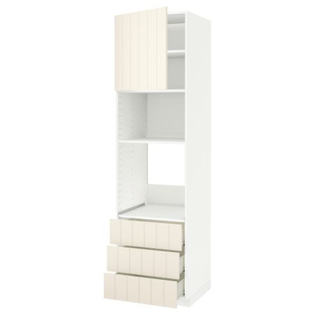 Высокий шкаф для духовки/СВЧ дверца, 3 ящика МЕТОД / ФОРВАРА, белый, Хитарп белый с оттенком