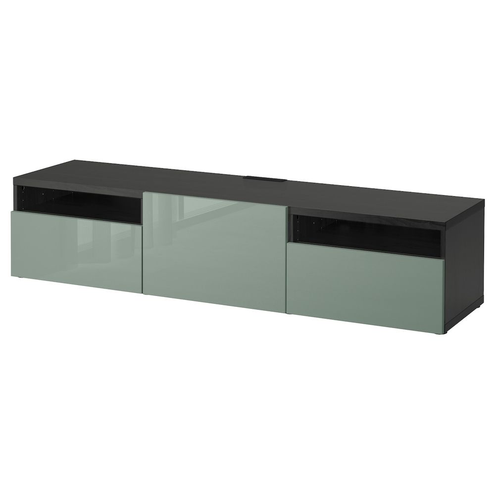 Тумба для ТВ с ящиками, черно-коричневый, Сельсвикен глянцевый/серо-зеленый светлый, 180x40x38 см IKEA БЕСТО 092.503.63 - фото 1
