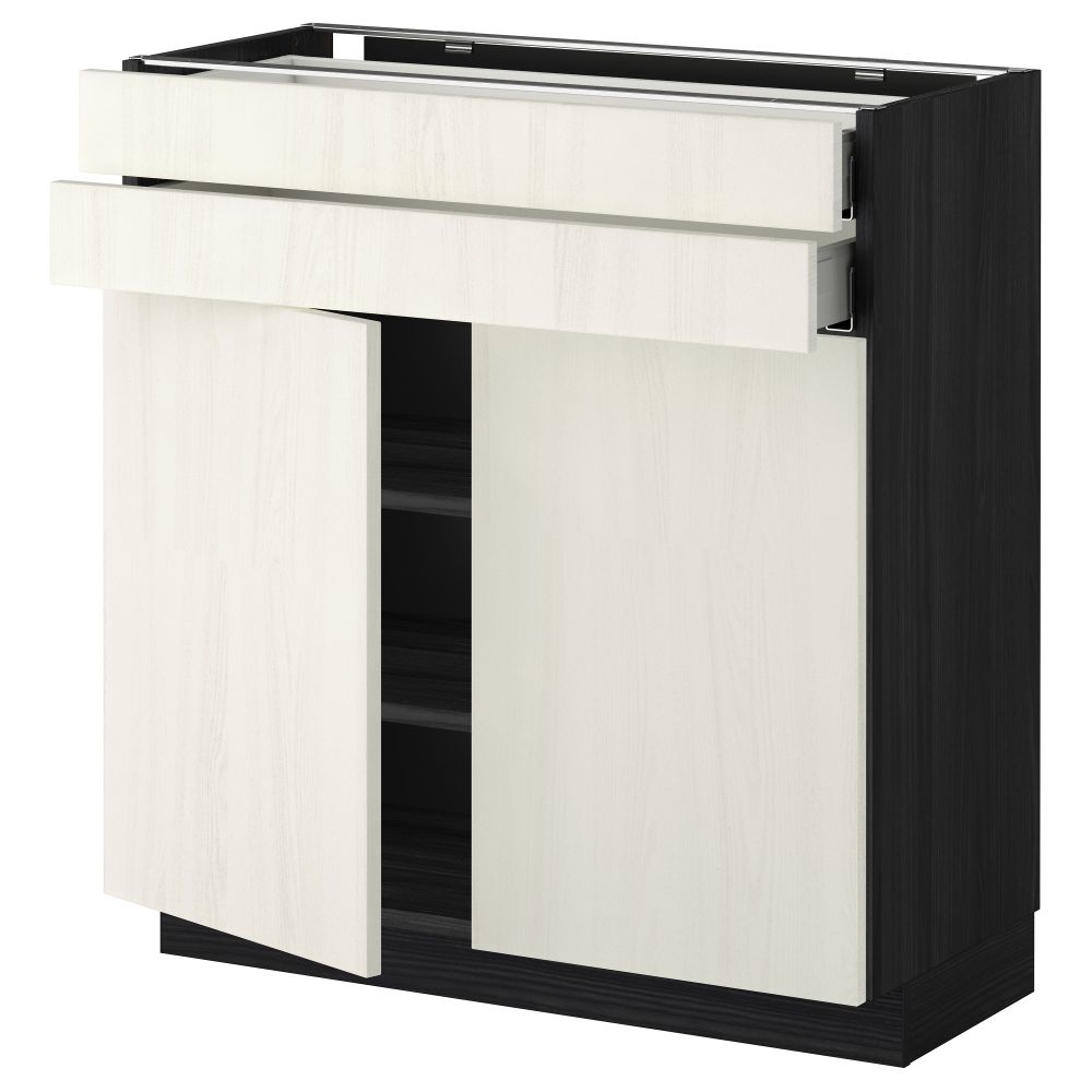 Напольный шкаф, 2 дверцы, 2 ящика МЕТОД / МАКСИМЕРА, черный, Росдаль белый - схема-чертеж с размерами