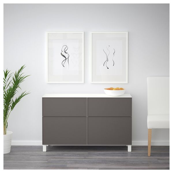 Комбинация для хранения с дверцами, ящиками БЕСТО, белый, Грундсвикен темно-серый - фото 2