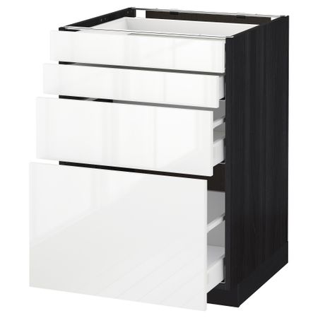 Напольный шкаф 4 фронтальных панели, 4 ящика МЕТОД / МАКСИМЕРА, черный, Рингульт белый
