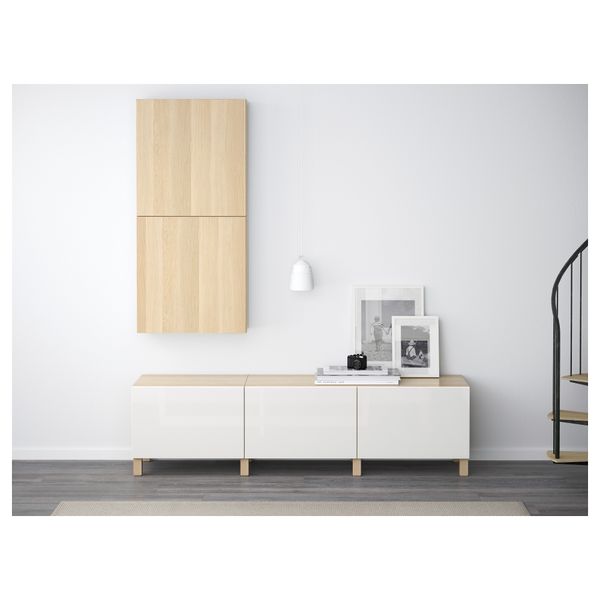 Комбинация для хранения с ящиками БЕСТО, под беленый дуб, Сельсвикен глянцевый/белый (180x40x48 см) - фото 2