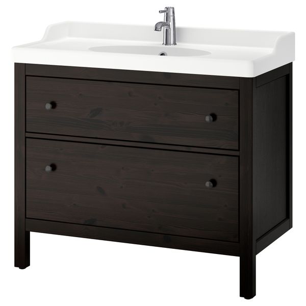 Шкаф для раковины с 2 ящиками ХЕМНЭС / РЭТТВИКЕН, морилка черно-коричнев (100x49x89 см) - фото 2