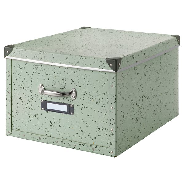 Коробка с крышкой ФЬЕЛЛА, светло-зеленый, в горошек (40x56x28 см) - фото 1