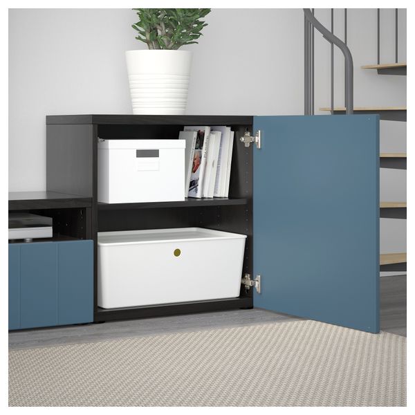 Шкаф для ТВ, комбинированный, стекляные дверцы БЕСТО, черно-коричневый Халлставик, темно-синий прозрачное стекло (300x20/40x211 - фото 3