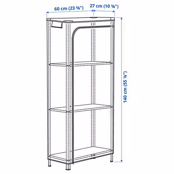 HYLLIS Стеллаж с чехлом - прозрачный 60x27x140 см - схема-чертеж с размерами
