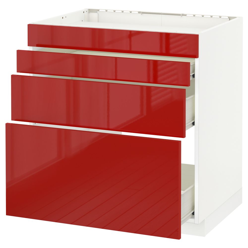Напольный шкаф для духовки, 4фасада, 3 ящика МЕТОД / ФОРВАРА, белый, Рингульт красный - схема-чертеж с размерами