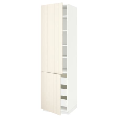 Высокий шкаф + полки, 3 ящика, 2 дверцы МЕТОД / ФОРВАРА, белый, Хитарп белый с оттенком