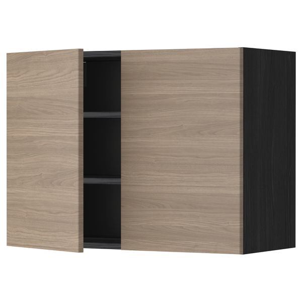 Навесной шкаф с полками, 2 дверцы МЕТОД, черный, Брокхульт светло-серый - схема-чертеж с размерами