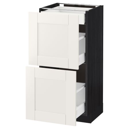 Напольный шкаф, 2 фасада, 3 ящика МЕТОД / МАКСИМЕРА, черный, Сэведаль белый