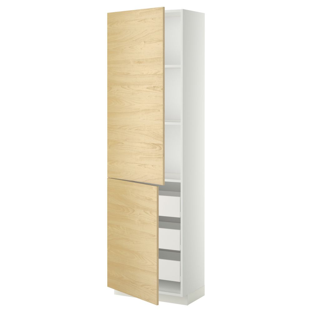Высокий шкаф + полки, 3 ящика, 2 дверцы МЕТОД / ФОРВАРА, белый, Тингсрид береза - фото 1