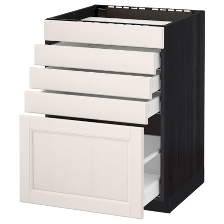 Напольный шкаф для варочной панели, 5 фасадов, 4 ящиков МЕТОД / МАКСИМЕРА, черный, Лаксарби белый