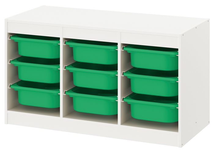 Комбинация для хранения + контейнеры, белый, зеленый, 99x44x56 см IKEA TROFAST ТРУФАСТ 693.315.64