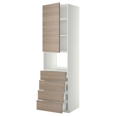 Высокий шкаф для духовки, дверца, 4 ящика МЕТОД / ФОРВАРА, белый, Брокхульт светло-серый