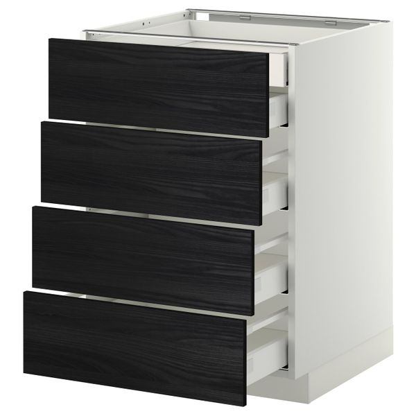 Напольный шкаф 4 фронтальных, 2 низких, 3 средних ящ, белый, Тингсрид черный 60x60 см IKEA МЕТОД / МАКСИМЕРА 492.343.47 - фото 1