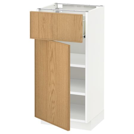 Напольный шкаф с ящиком, дверью МЕТОД / ФОРВАРА, белый, Экестад дуб