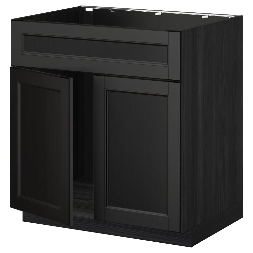 Напольный шкаф под мойку 2 дверцы/фронтальных панели МЕТОД, черный, Лаксарби черно-коричневый (80x60 см) - схема-чертеж с размерами