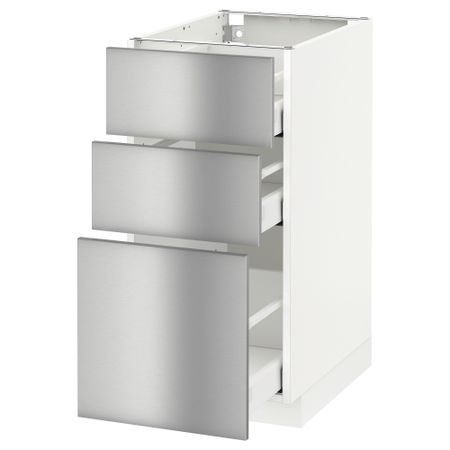 Напольный шкаф с 3 ящиками МЕТОД / МАКСИМЕРА, белый, Гревста нержавеющ сталь