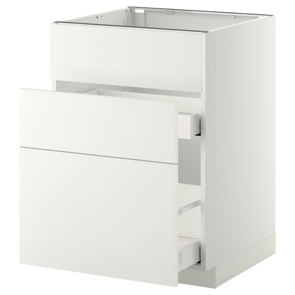 Напольный шкаф под мойку + 3 фронтальных панели, 2 ящика МЕТОД / МАКСИМЕРА, белый, Хэггеби белый - схема-чертеж с размерами