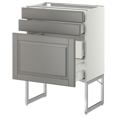 Напольный шкаф 3 фронтальных панели, 2 нижних, 2 средних ящика МЕТОД / МАКСИМЕРА, белый, Будбин серый