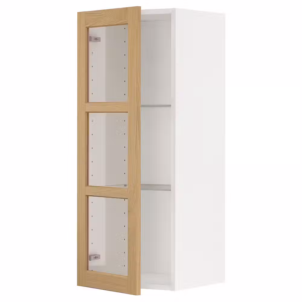 METOD Навесной шкаф/полки/стеклян дверца - белый/Forsbacka дуб 40x100 см - фото 1