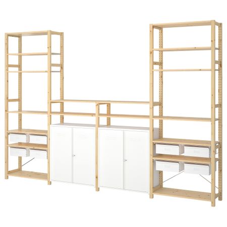 4 секции, полки, шкаф, сосна, белый, 344x30x226 см IKEA IVAR ИВАР 794.038.38