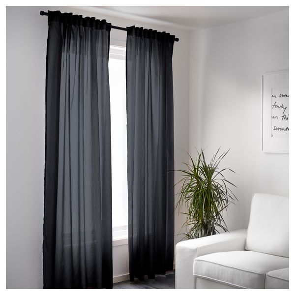 Гардины, 1 пара ВИВАН, черный (145x300 см) - схема-чертеж с размерами