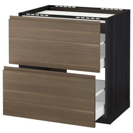 Напольный шкаф, 2 фронтальных панели/2ящика, черный/Воксторп грецкий орех 80x60 см IKEA МЕТОД / МАКСИМЕРА 592.373.50