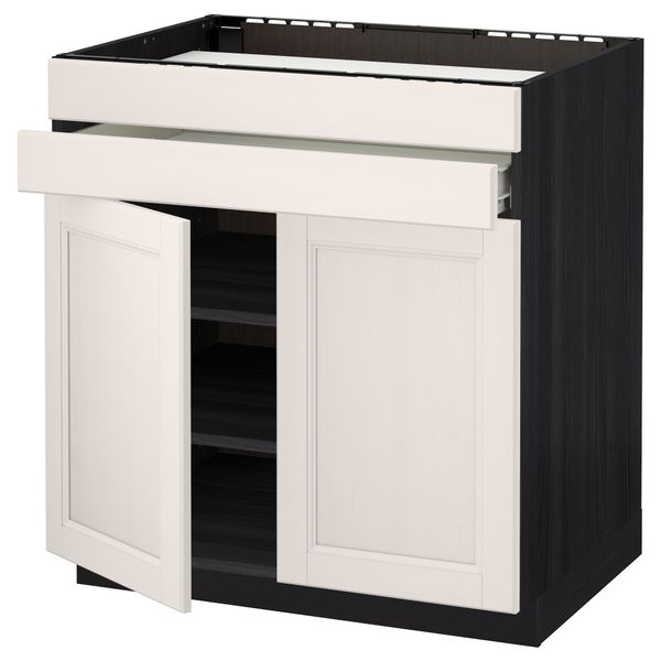 Напольный шкаф для варочной панели, 2 ящика, 2 фасада, 1 ящик МЕТОД / ФОРВАРА, черный, Лаксарби белый (80x60 см) - схема-чертеж с размерами