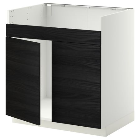 Напольный шкаф для двойной мойки ДУМШЁ МЕТОД, белый, Тингсрид черный (80x60 см)