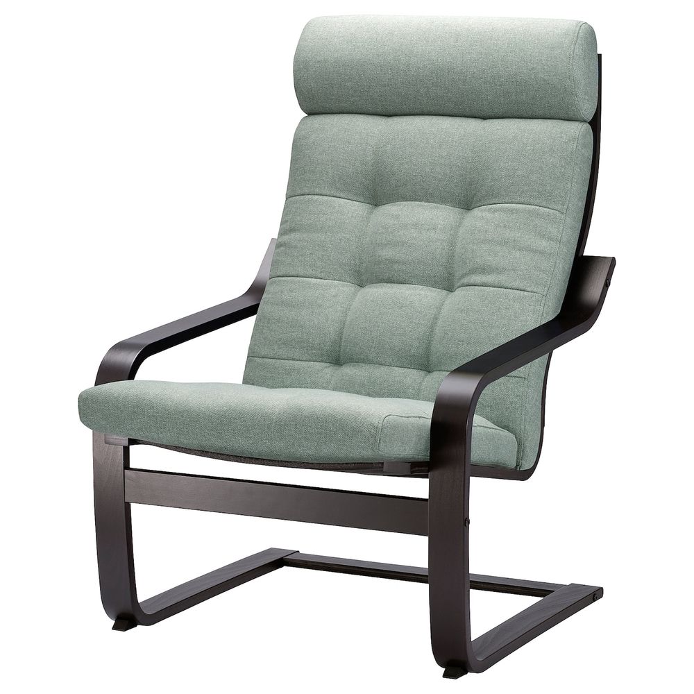 Кресло, черно-коричневый/Гуннаред светло-зеленый IKEA POÄNG ПОЭНГ 494.372.22 - фото 1