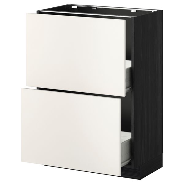 Напольный шкаф с 2 ящиками МЕТОД / ФОРВАРА, черный, Веддинге белый - схема-чертеж с размерами