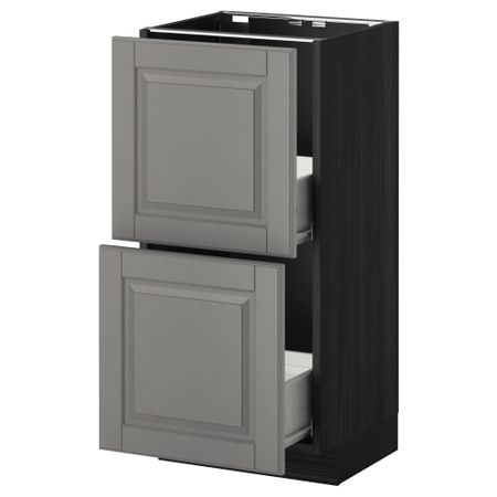 Напольный шкаф с 2 ящиками МЕТОД / ФОРВАРА, черный, Будбин серый