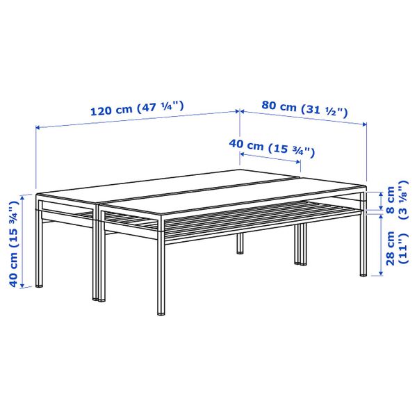 Журнальный стол/2-сторон столешница, черный/бежевый, 120x80x40 см IKEA НИБОДА 592.083.24 - схема-чертеж с размерами