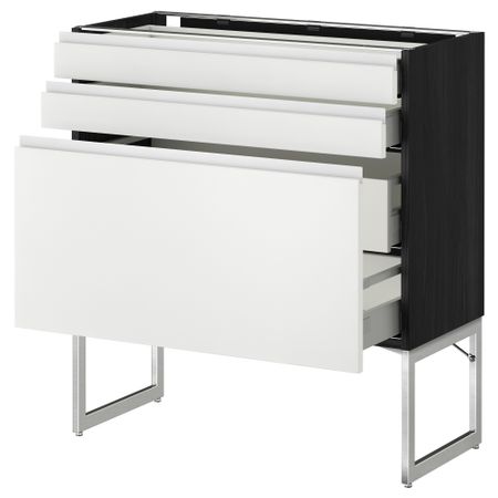 Напольный шкаф 3 фронтальных панели, 2 нижних, 2 средних ящика МЕТОД / МАКСИМЕРА, черный, Нодста белый