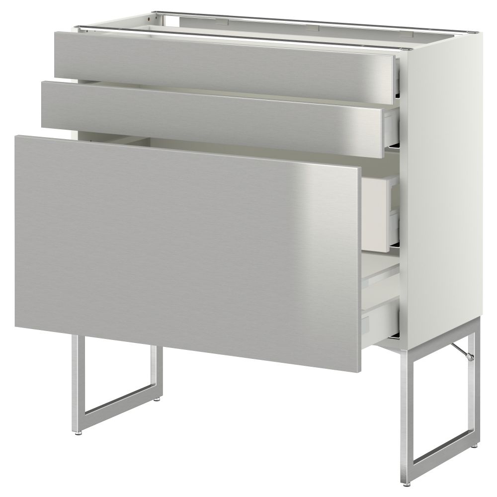 Напольный шкаф 3 фронтальных панели, 2 нижних, 2 средних ящика МЕТОД / МАКСИМЕРА, белый, Гревста нержавеющ сталь - схема-чертеж с размерами