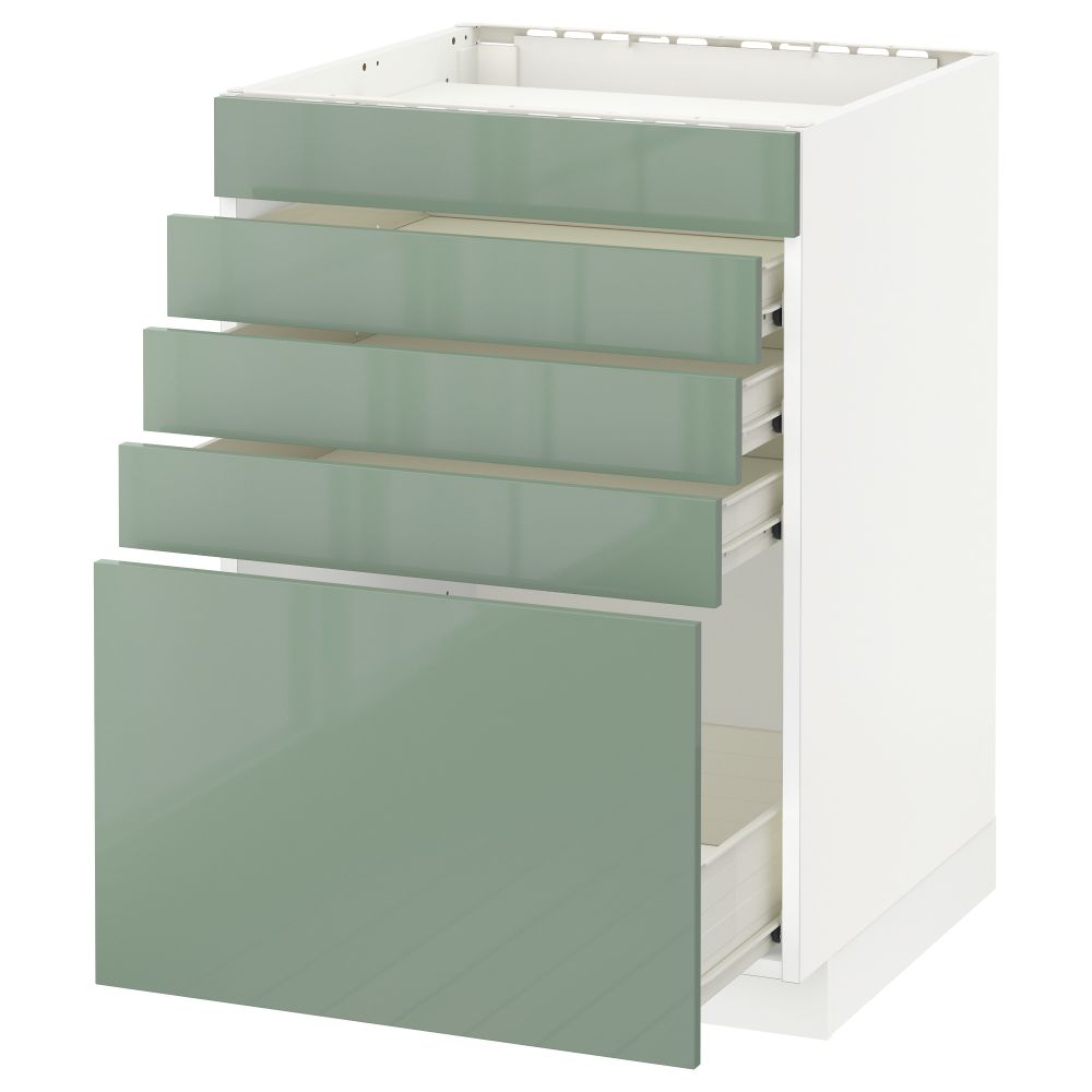 Напольный шкаф для варочной панели, 5 фасадов, 4 ящиков МЕТОД / ФОРВАРА, белый, Калларп светло-зеленый - фото 1