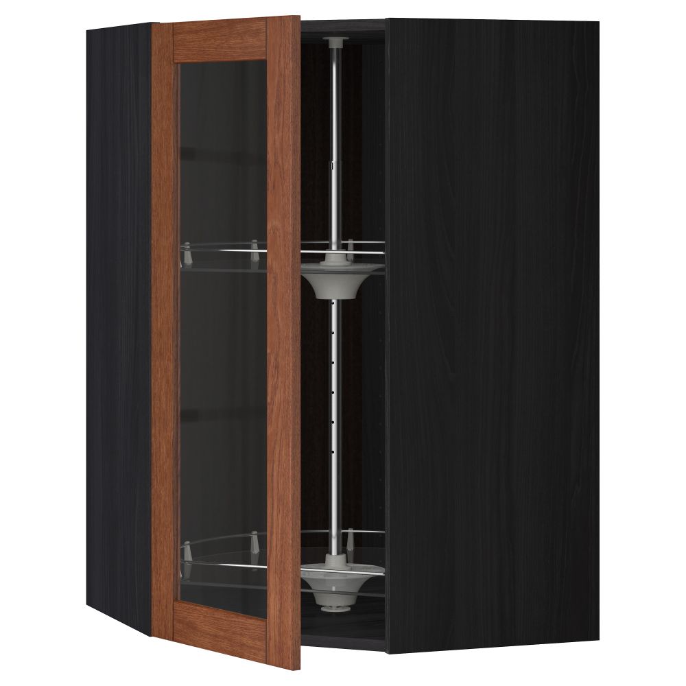 Угловой навесной шкаф с вращающающейся секцией, стеклянными дверцами МЕТОД, черный, Филипстад коричневый - схема-чертеж с размерами