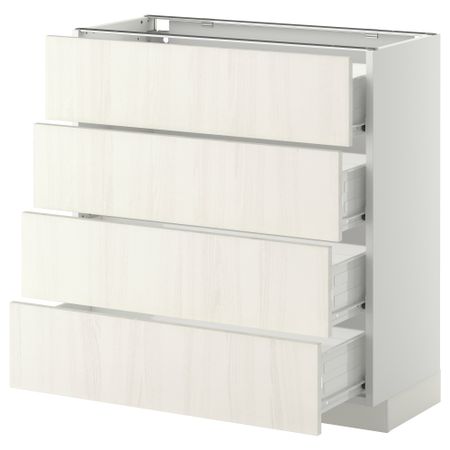 Напольный шкаф 4 фронтальных панели, 4 ящика МЕТОД / ФОРВАРА, белый, Росдаль белый