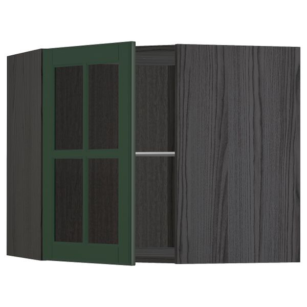 Угловой навесной шкаф с полками, стекляными дв, черный/Будбин темно-зеленый 68x60 см IKEA МЕТОД 893.132.86 - схема-чертеж с размерами