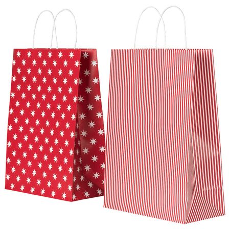 Подарочный пакет, орнамент «звезды»/орнамент «полоска» красный, белый 26x35 см IKEA VINTER 2020 ВИНТЕР 2020 404.742.28