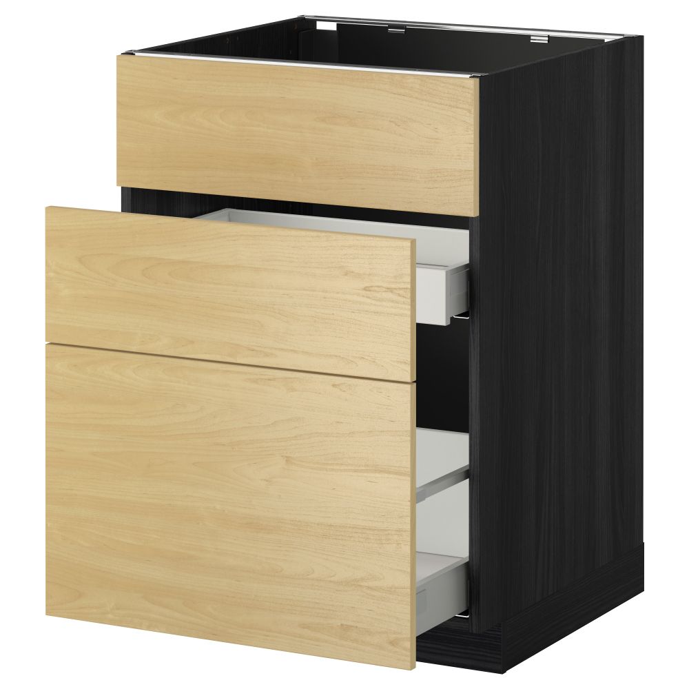 Напольный шкаф под мойку + 3 фронтальных панели, 2 ящика МЕТОД / МАКСИМЕРА, черный, Тингсрид береза - схема-чертеж с размерами