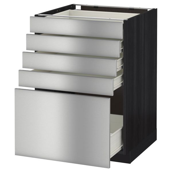 Напольный шкаф с 5 ящиками МЕТОД / ФОРВАРА, черный, Гревста нержавеющ сталь - схема-чертеж с размерами