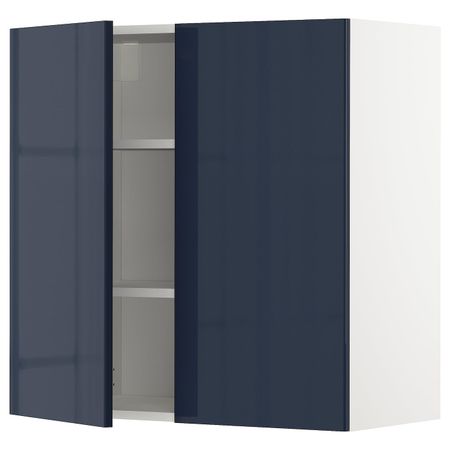 Навесной шкаф с полками/2дверцы, белый/Ерста черно-синий 80x80 см IKEA METOD МЕТОД 592.755.68