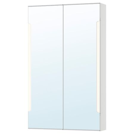 Зеркальный шкафчик/2дверцы/подсветка, белый 60x14x96 см IKEA STORJORM СТОРЙОРМ 603.690.71