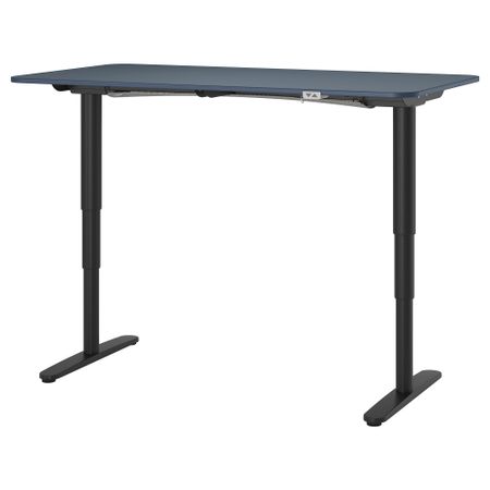 Стол-трансформер, 160x80 см, линолеум синий, черный IKEA BEKANT БЕКАНТ 692.810.69