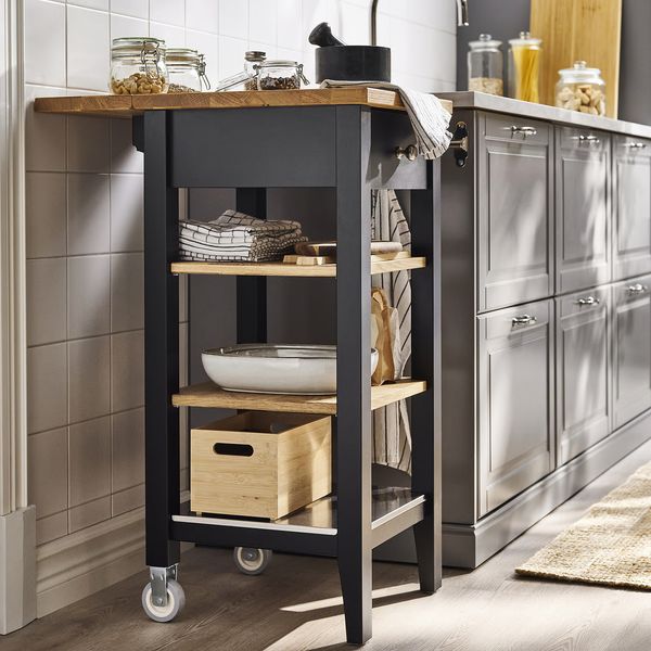 STENSTORP Столик с колесами - черно-коричневый/дуб 45x43x90 см - фото 2