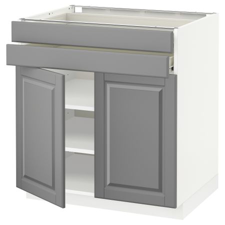 Напольный шкаф, 2 дверцы, 2 ящика МЕТОД / ФОРВАРА, белый, Будбин серый (80x60 см)