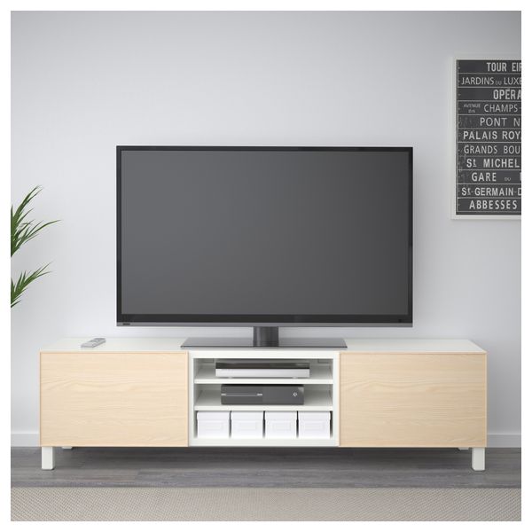 Тумба для ТВ с ящиками БЕСТО, белый, Инвикен ясеневый шпон (180x40x48 см) - фото 2